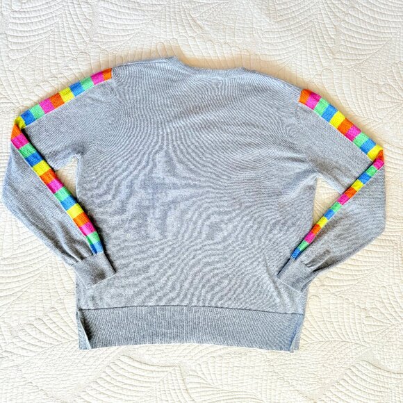 Zaket & Plover Cashmere Blend Rainbow Sleeve V-Neck Sweater Size M - Picture 10 of 13
